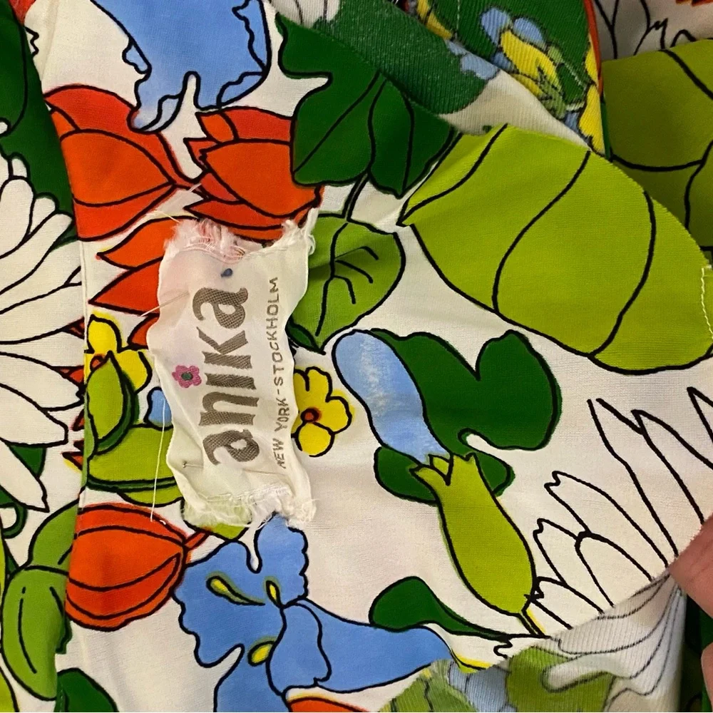 Vintage Anika Mod Flower Power Long Sleeve Maxi Dress Sz M Dagger Collar - Picture 14 of 14